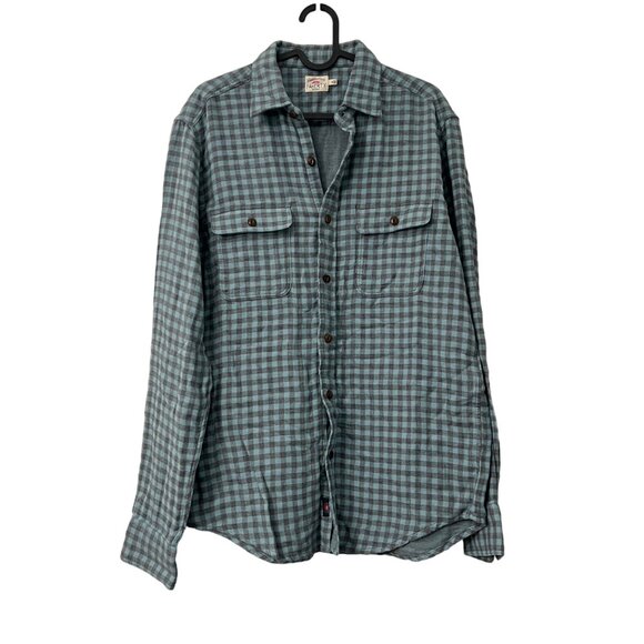 Faherty Blue Gray Gingham Plaid Brushed Cotton Long Sleeve Flannel Shirt Size M - Picture 1 of 4